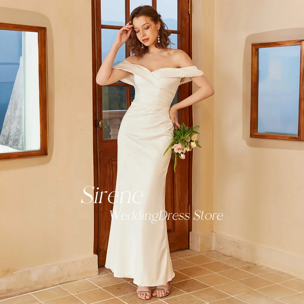 Customized Mermaid Off The Shoulder Stain Wedding Dresses Simple Ankle Length Sleeveless Backless Bride Gowns robe de mariée