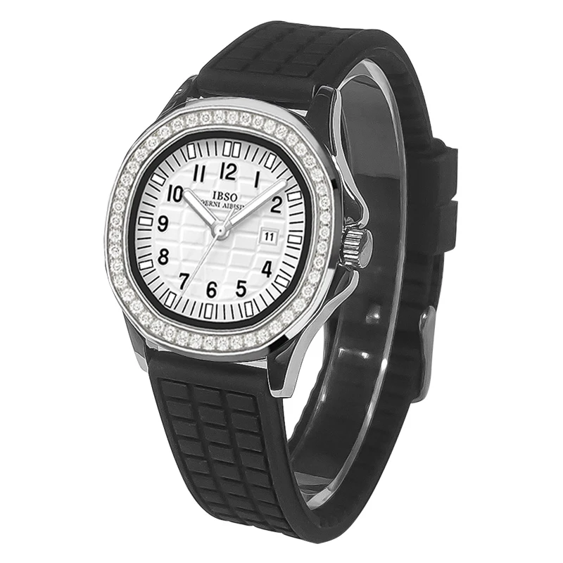 Fashion Women Diamond Watches Black Silicone Waterproof Quartz Hand Clock Female Gifts Original Delicate Ladies Wristwatch White