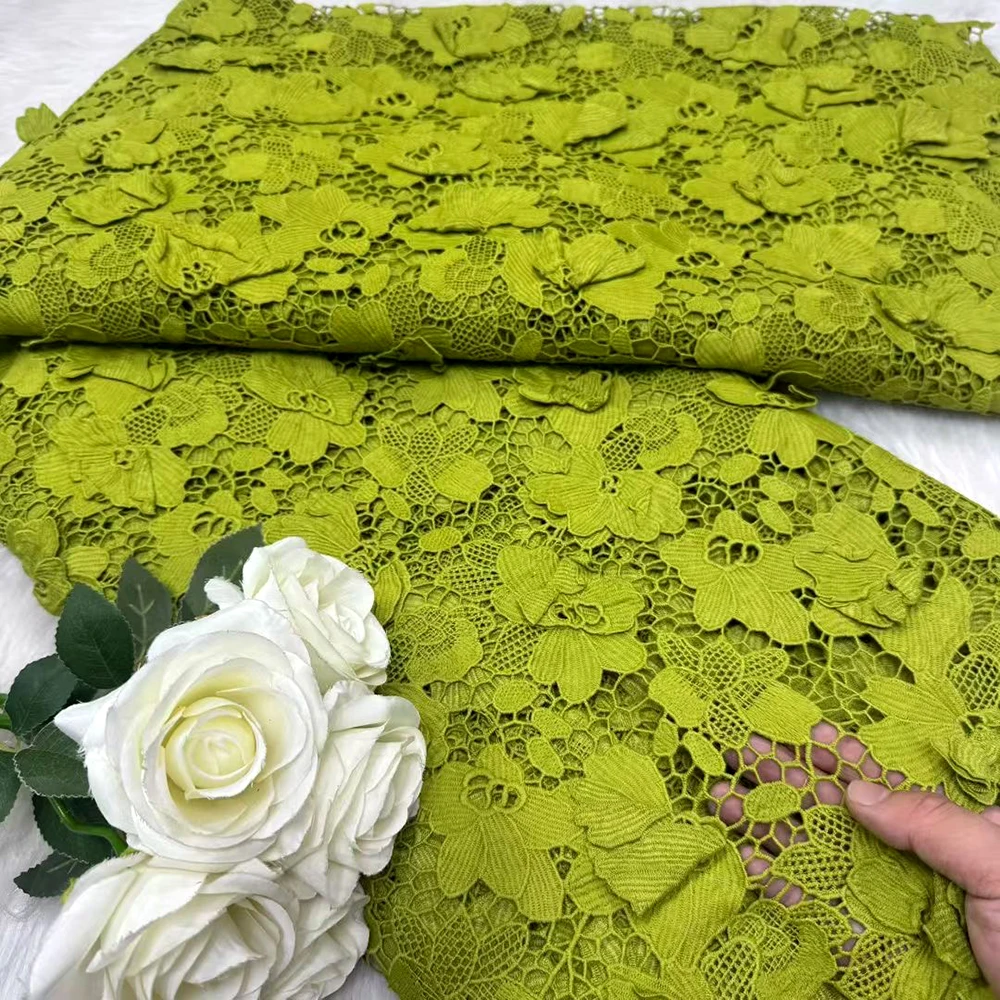 

Новая водорастворимая кружевная ткань с 3D цветочной вышивкой, африканский гипюровый шнур, кружевная ткань для шитья нигерийских женских платьев, 5 ярдов