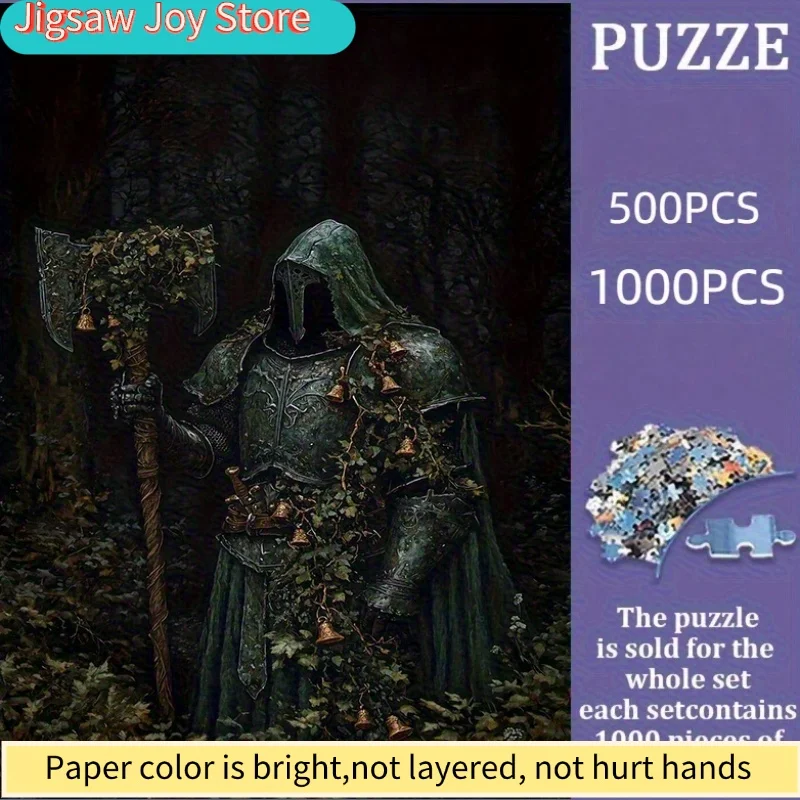

Пазл на 500/1000 элементов, DIY бумажный пазл, Темный лесной рыцарь, Колокольчики, Вьющиеся растения, Доспехи, Топор, Пазл для взрослых, Подходит для расслабляющего досуга