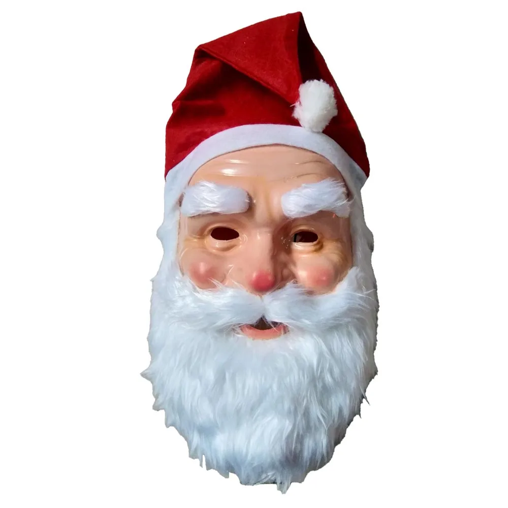

Xmas Santa Claus Mask with Red Hat Cosplay Old Grandfather Dress Up Christmas Party Carnaval New Year Plastic Masks Costume Prop