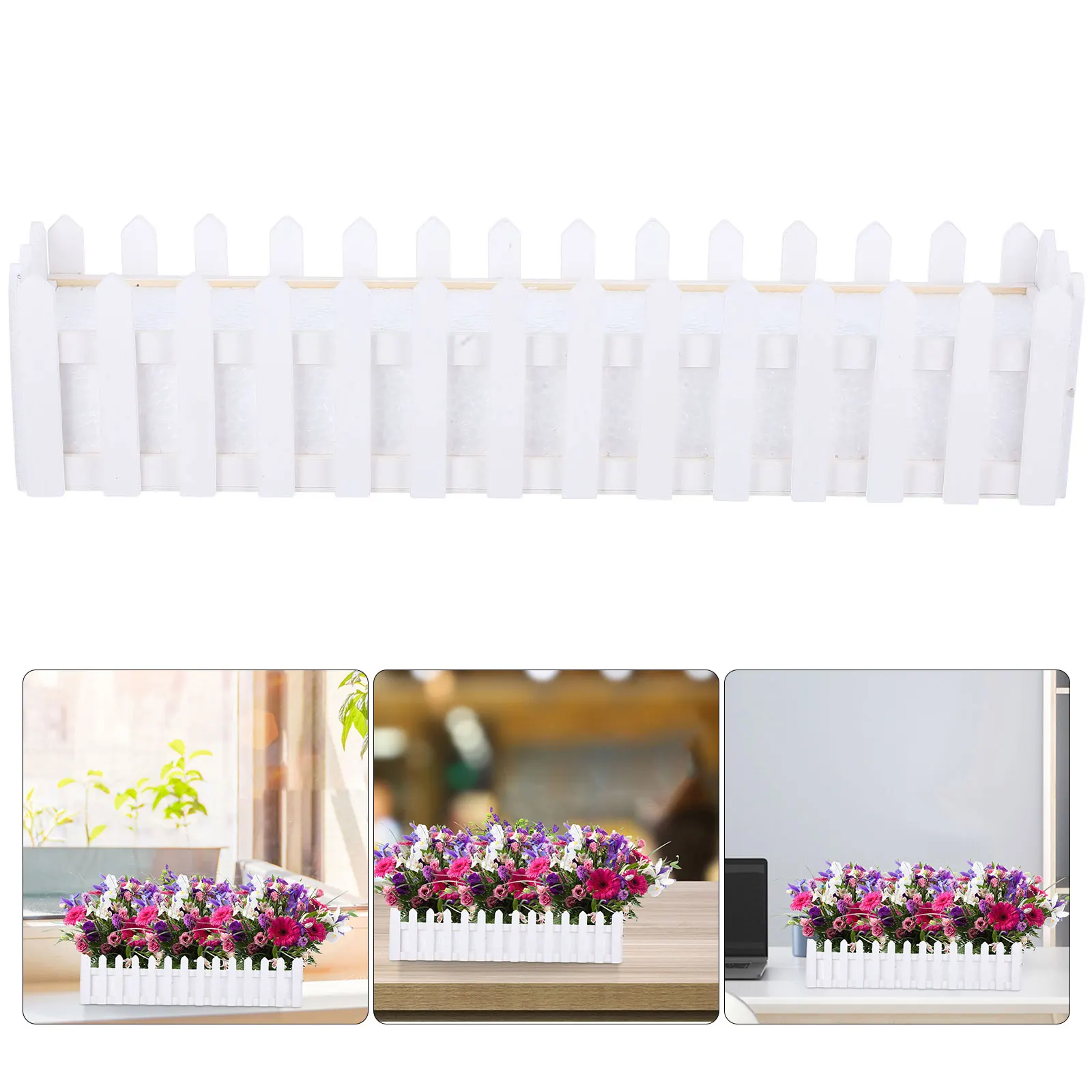 

Simulated Wood Fence Flower Pot Picket Rectangle Planter Plants with Foam Insert Artificial Window