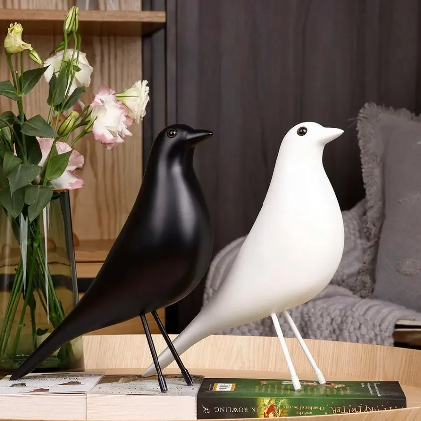 Black Resin Bird Statue Peace Dove Sculpture Modern Minimalist Craft Ornaments Living Room Bedroom Office Decor Home Decoration
