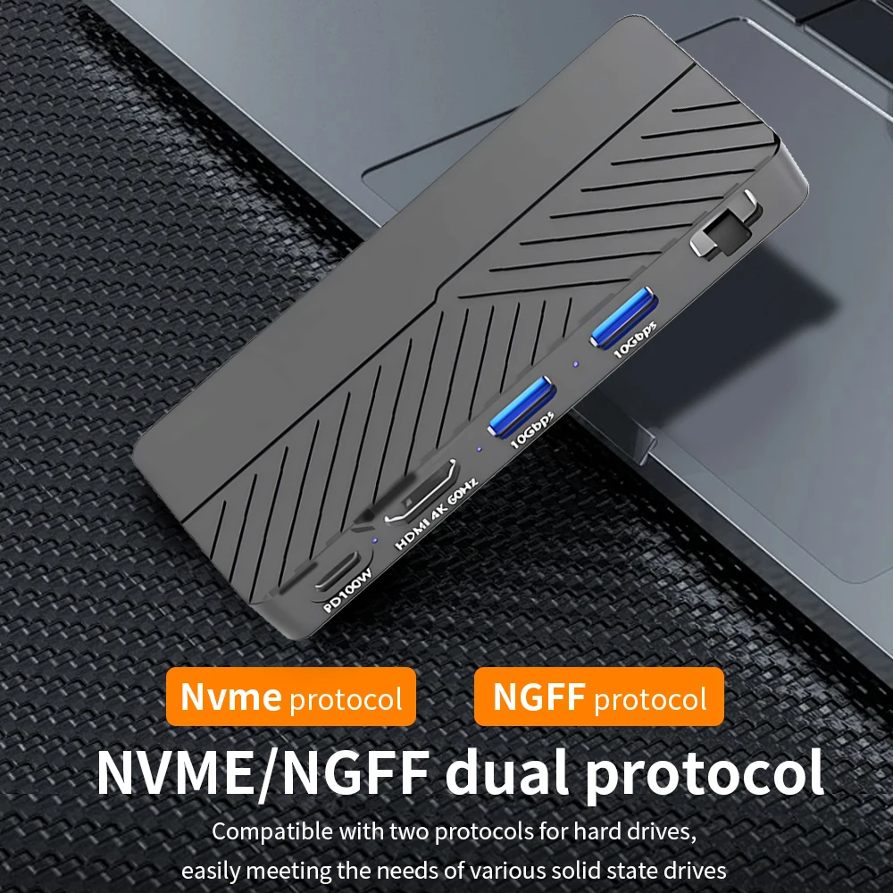 محطة إرساء TISHRIC 6 في 1M.2 SSD - دعم البروتوكول المزدوج (NVMe/NGFF SATA) مع USB3.2 Gen2 بسرعة 10 جيجابت في الثانية
