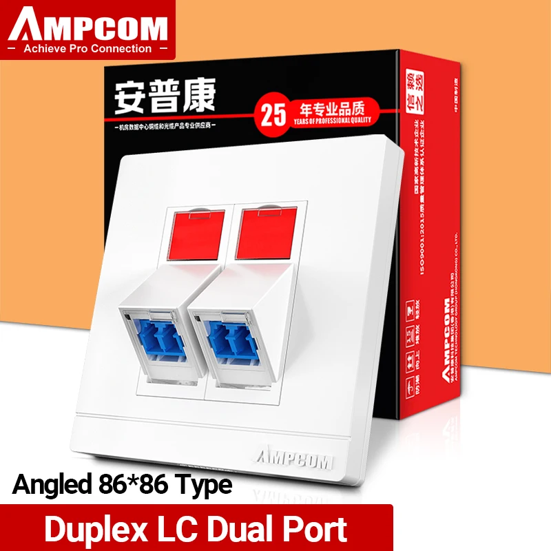 AMPCOM Fiber Optic Angled Wall Plate LC SC FC ST Simplex Duplex FTTH Fiber Coupler Adapter Keystone Frontplatte 86*86 Typ