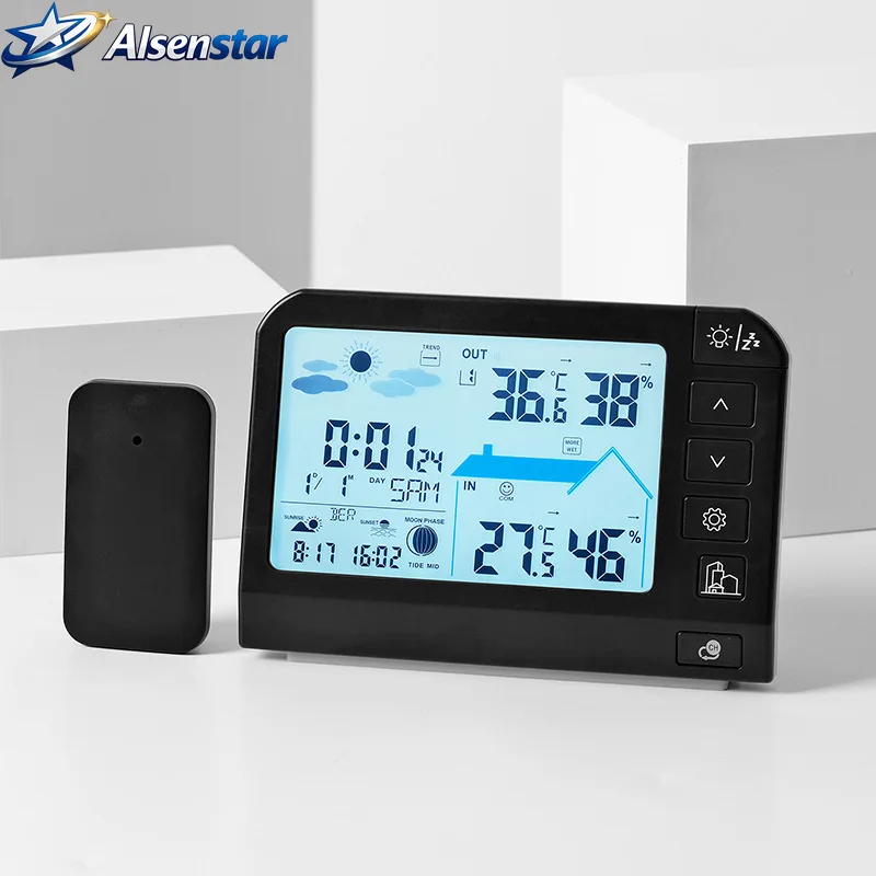 Color Screen Multifunctional Weather Station Clock LCD Digital Thermometer Hygrometer Indoor Outdoor Temperature Humidity