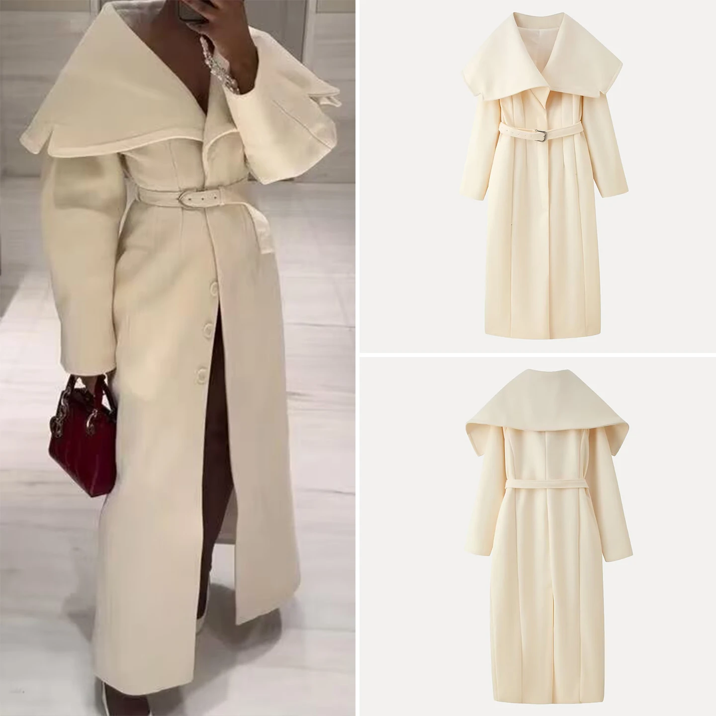 

Новое осеннее женское шерстяное пальто с поясом и воротником-стойкой, длинное све, модный Ele Sle, китайский бренд Z