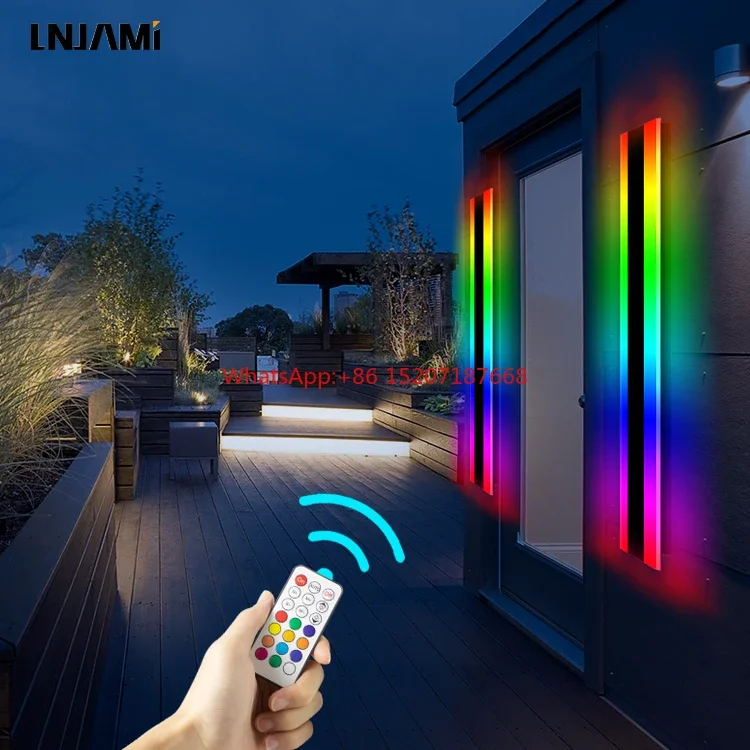 

110V 220V RGB Color Changing IP65 LED Wall Light Linear Long Strip Outdoor Smart Wall Lamp With Remote Control