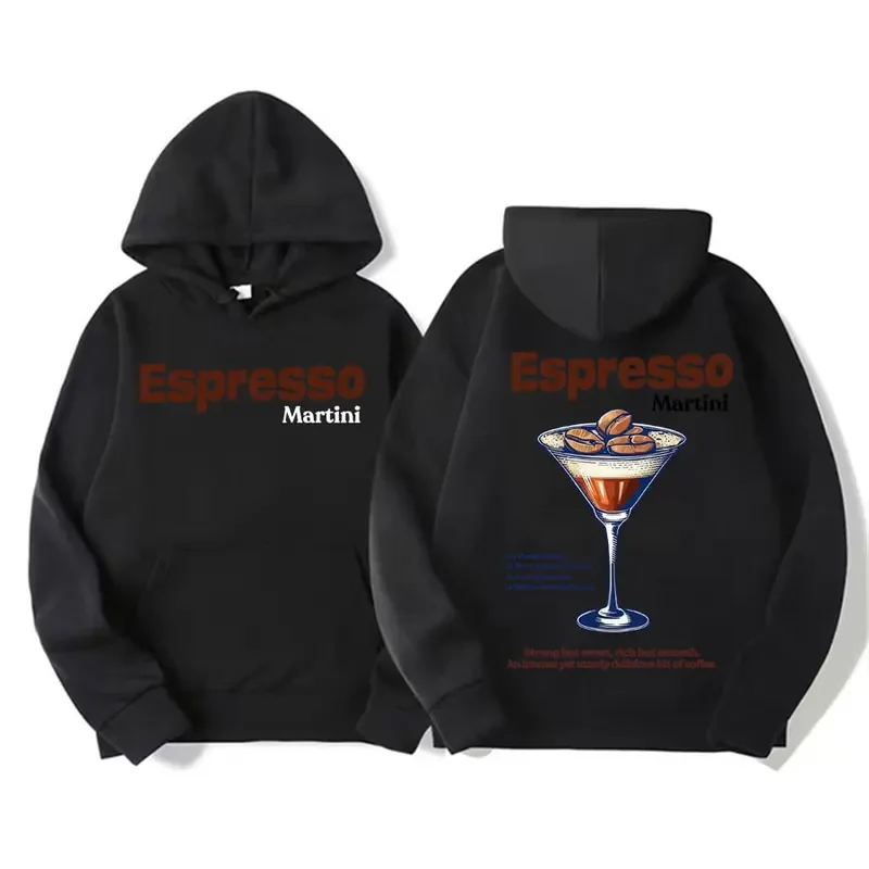 Funny Espresso Martini Graphic Hoodie Cocktail Themed Meme Hoodies Men Women's Fashion Retro Autumn/Winter Cozy Warm Sweatshirts