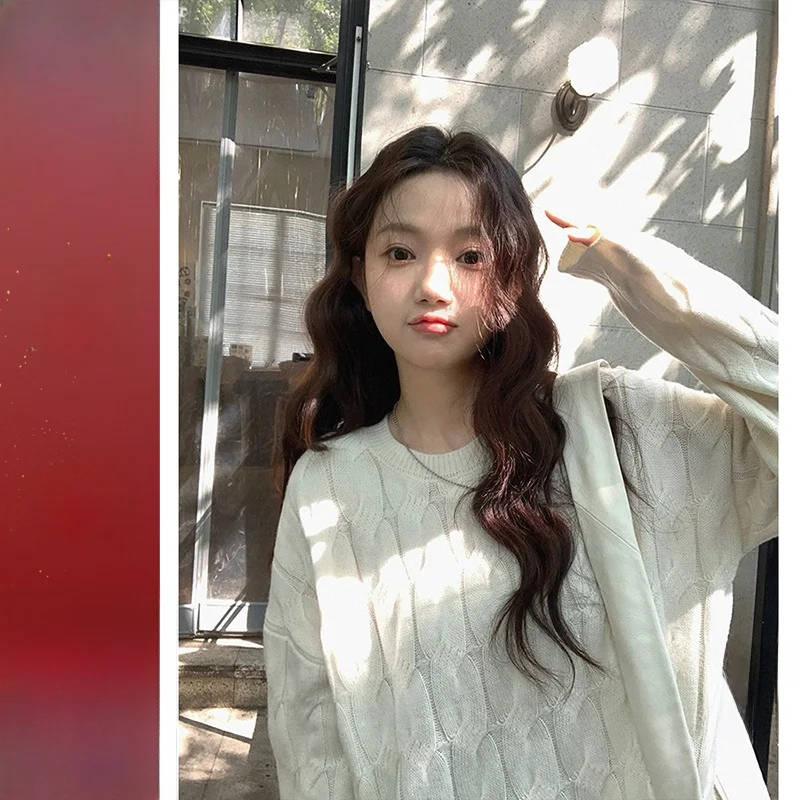 

Мягкий шерстяной свитер с бисером, 100% шерсть, 3D-вязка, круглый вырез, с узором косы, женский, модный, удобный, осенняя коллекция