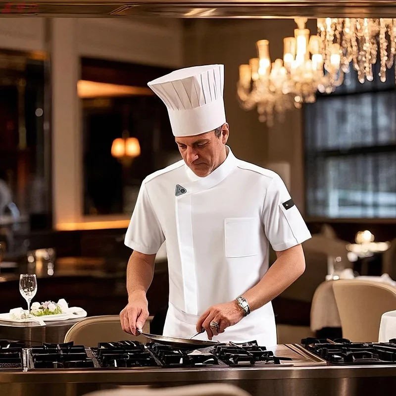 Veste de Chef d'été en maille fine et respirante, vêtements de travail pour hôtel, Restaurant, cuisine, pâtisserie, Chef Steakhouse, uniforme à manches courtes