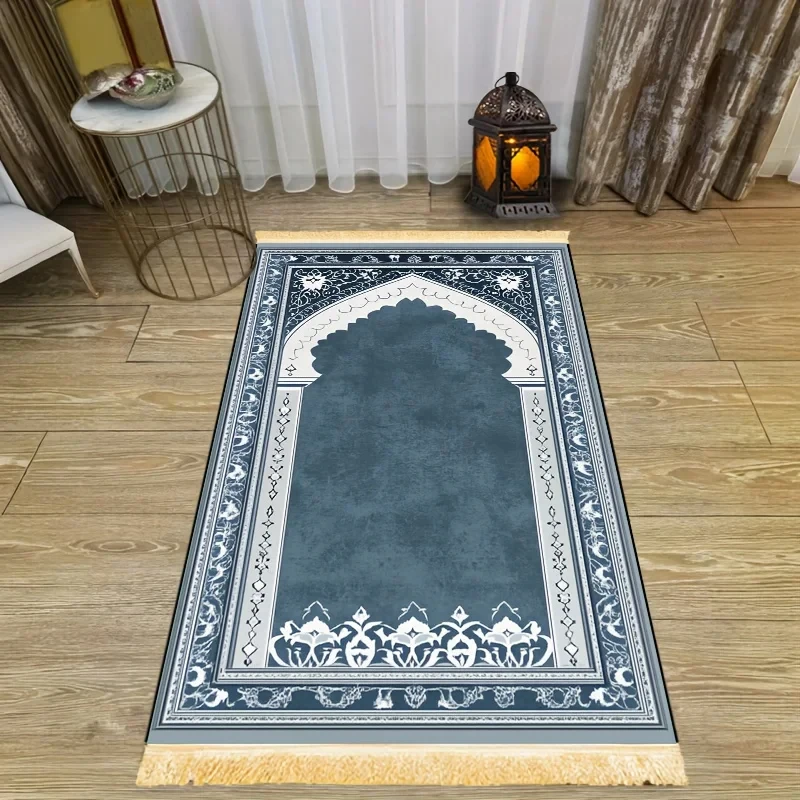 VIKAMA Islamic Prayer Rug Soft Non-Slip Worship Mat, Portable Foldable Sajjadah Carpet For Home Foyer Living Room Daily Travel