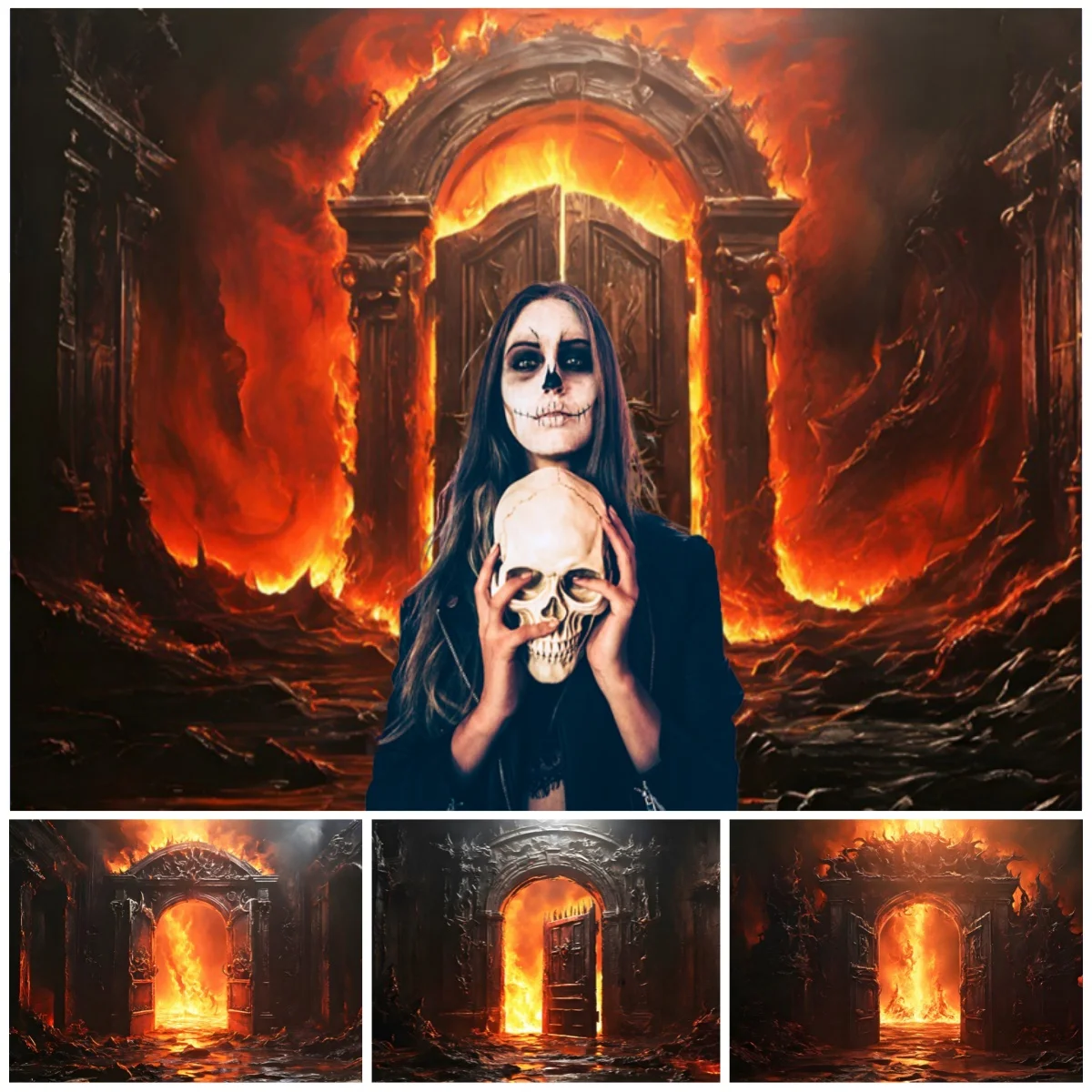 

Hellfire Gate Backgrounds For Photographs Black Door Red Flame Hell Halloween Party Birthday Decorations Photography Backdrop