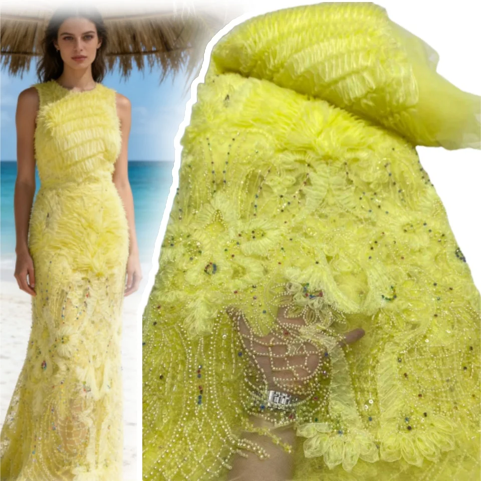 

Burgundy 3D Lace African Beaded Lace Fabric 5 Yards Nigerian Tulle Sequined Lace Fabric Party Women's Wedding Dress Sewing 1980