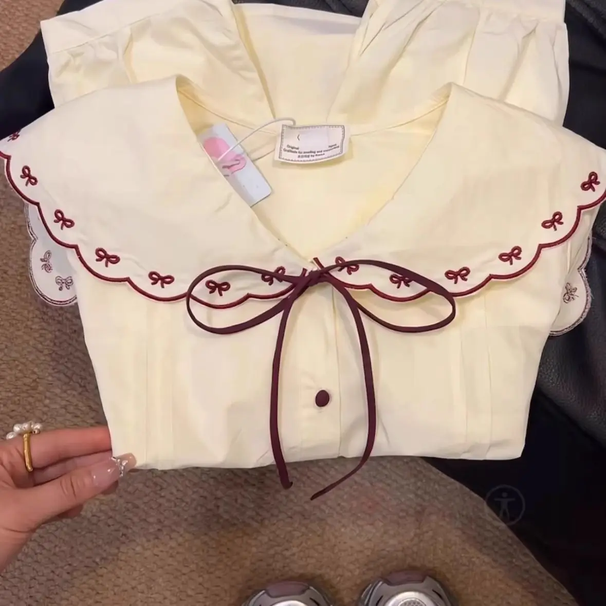 بلوزة نسائية بياقة بحرية فرنسية قميص بأكمام طويلة على الطراز الكوري الحلو لربيع الخريف ملابس علوية غير رسمية متعددة الاستخدامات ملابس يومية #5