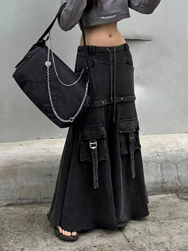 

Y2k Detachable Long Denim Skirts High Street Autumn Winter Skirt for Women Mid-length Loose Korean Fashion Clothing Faldas