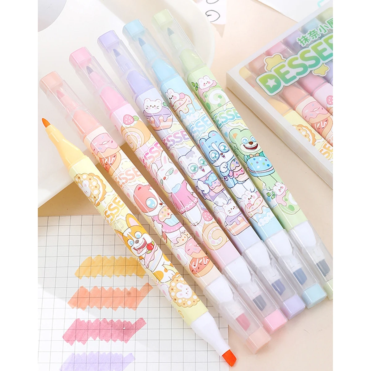 6 teile/satz Obst duft Pastell Farbe Highlighter Doppel Tipps Kawaii Marker Schule Liefert Highlighter Japanische Schreibwaren – Detail 4