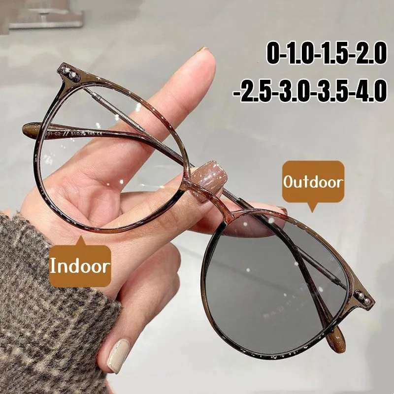 

New Trendy Photochromic Myopia Glasses Men Women Near Sight Prescription Eyeglasses Lenses with Diopters Outdoor Sunglasses