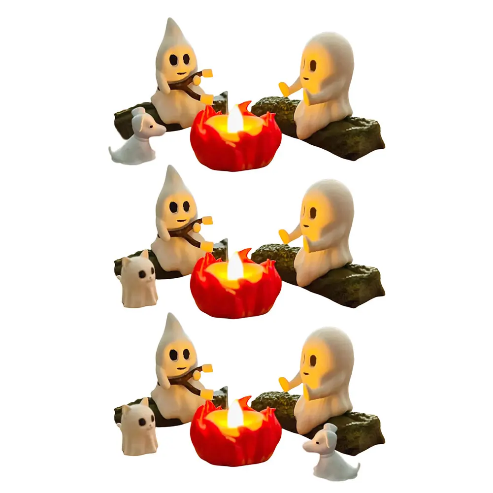 Ghost Campfire Gathering Cute Ghost Figurine Set Cozy Spooky Statue Halloween Decorations for Home Mantel Or Desk