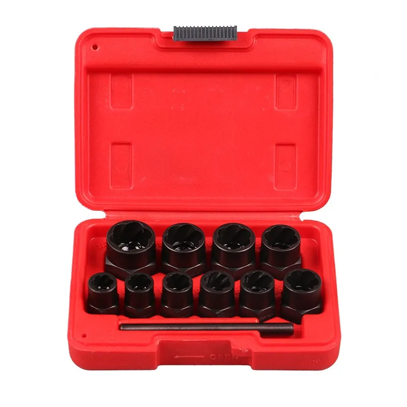 11-piece Reverse-thread Socket Set, Damaged Nut Removal Tool, Stripped Nut Extractor for Auto Repair