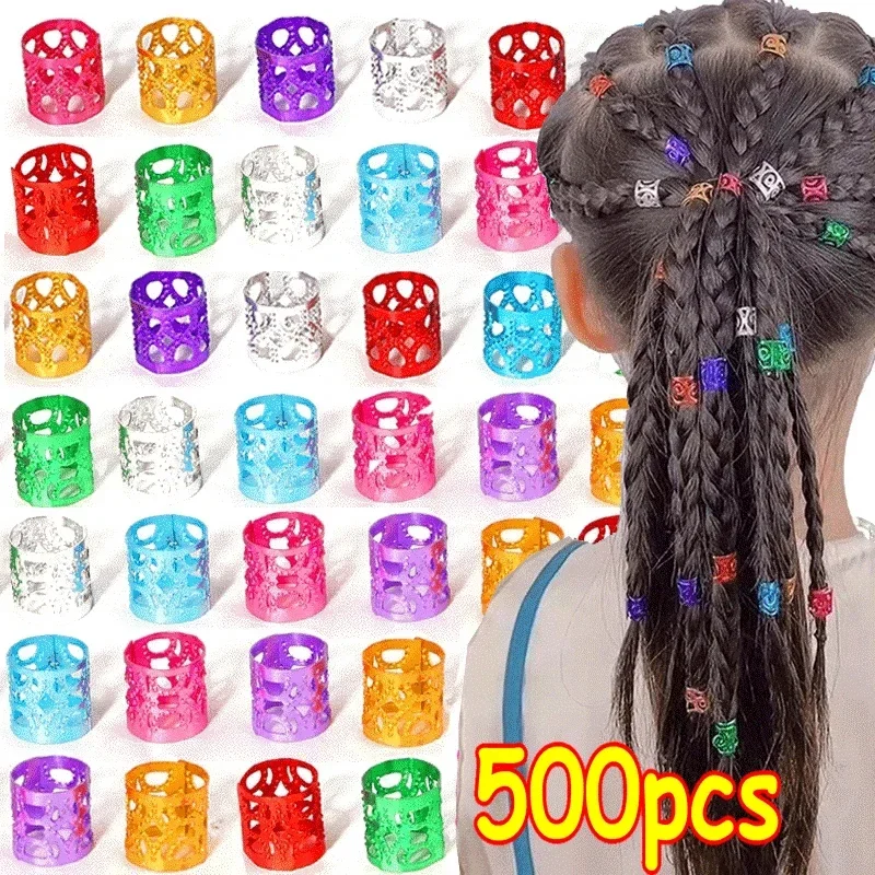 100/500pcs Gold Silver Dreadlock Hair Rings Adjustable Cuff Clip Hair Braids Dirty Braids Beads Hairpin Jewelry Hair Accessories