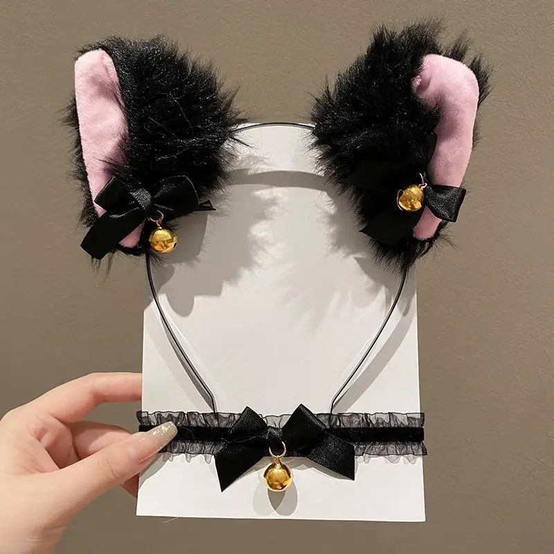 Bell Girl Cat Hair Clip Personality Lolita Maid Hair Clip Bow Tie Cosplay Cat's Ears Steamed Cat-ear Shaped Bread Hair Hoop