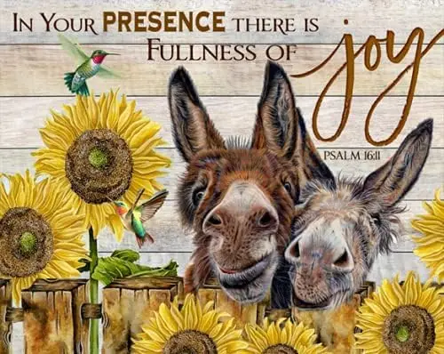 

VeeLVee in Your Presence There is Fullness of Joy Donkey Tin Sign Fun Saying Vintage Plaque Wall Decor Bar Pub Cafe Home