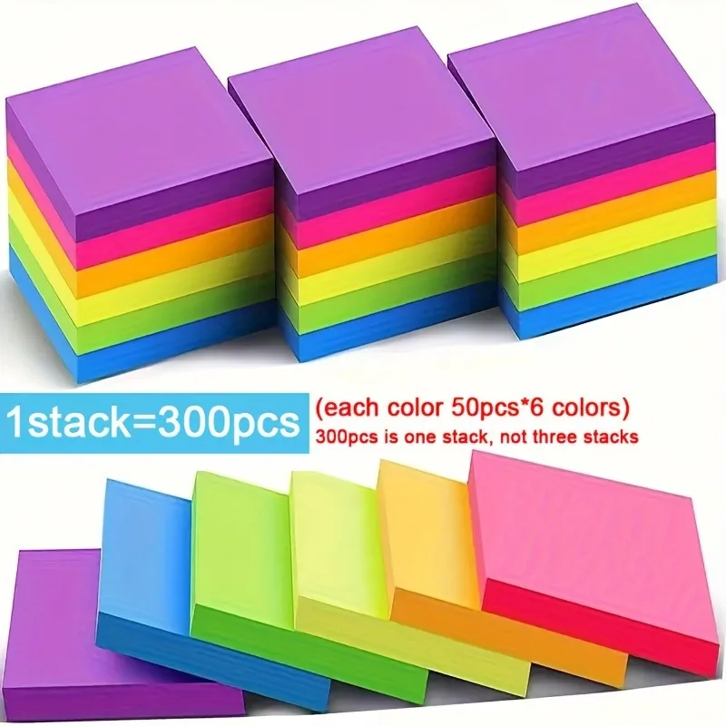6-Color Coding Sticky Notes Pad - 300 Sheets Each, Total 1800 for Quick Organization, Strong Adhesion & Vivid Colors, 1 Unit