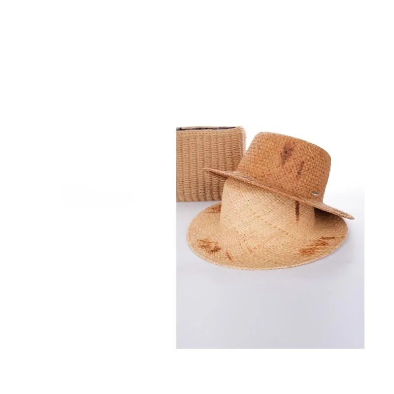 通気性のあるカジュアル麦わら帽子春夏ワイドブリムフラットトップ幾何学カラーブロックユニセックストラベルハット愛新着6807t