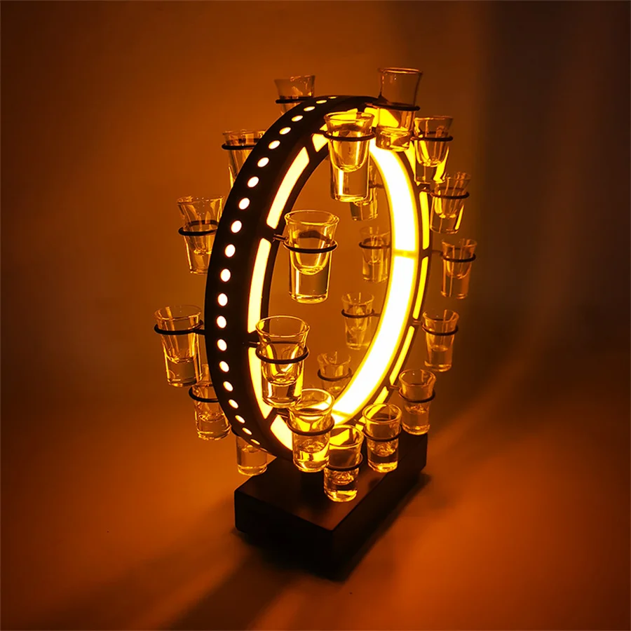 24-Loch-Bar-LED-Cocktail-Schnapsglas-Ausstellungsstand, LED-Riesenrad, Schnapsglas-Tablett, Weinhalter, Schnapsglas, Glorifier-Display