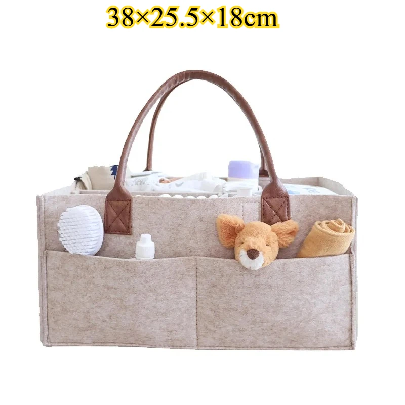 

Felt Diaper Storage Organizer, Portable Nursery Caddy with Handle, Large Pocket Baby Essentials & Toy Storage Bag for Newborn