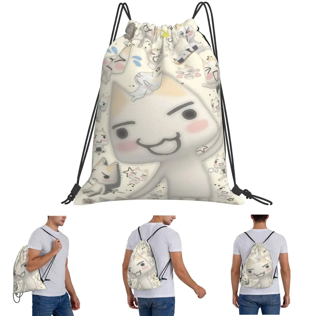 

Cartoon Animation Toro Inoue Cat Backpacks Portable Drawstring Bags Sports Bag Book Bags for Man Woman School