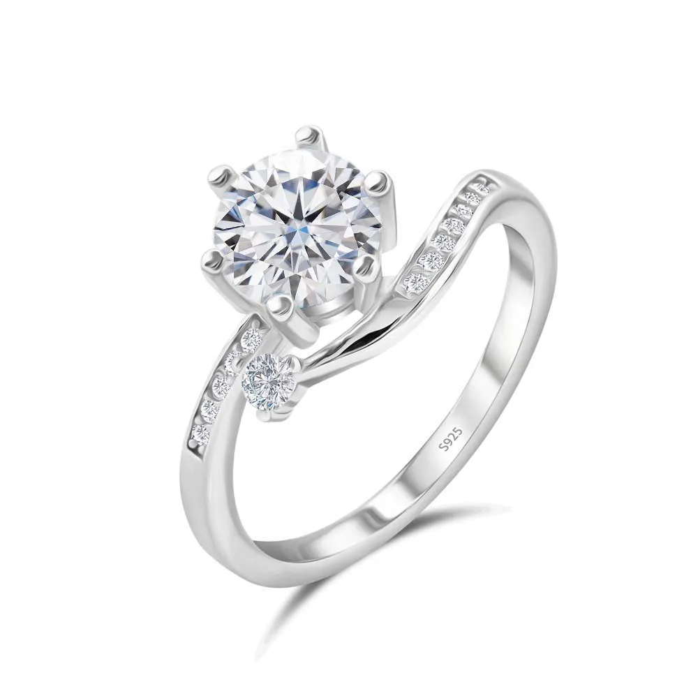 Moissantie Diamantring, Farbe D, Reinheit VVS, aus 925er Sterlingsilber, für Damen und Herren, geeignet für den täglichen Gebrauch und als Geschenk zur Verlobung. – Detail 4