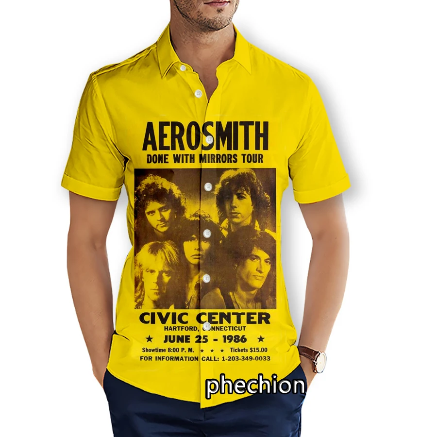 phechion Mens Short Sleeve Beach Shirts Aerosmith Band 3D Print Casual Shirts Fashion Streetwear Men Tops X296