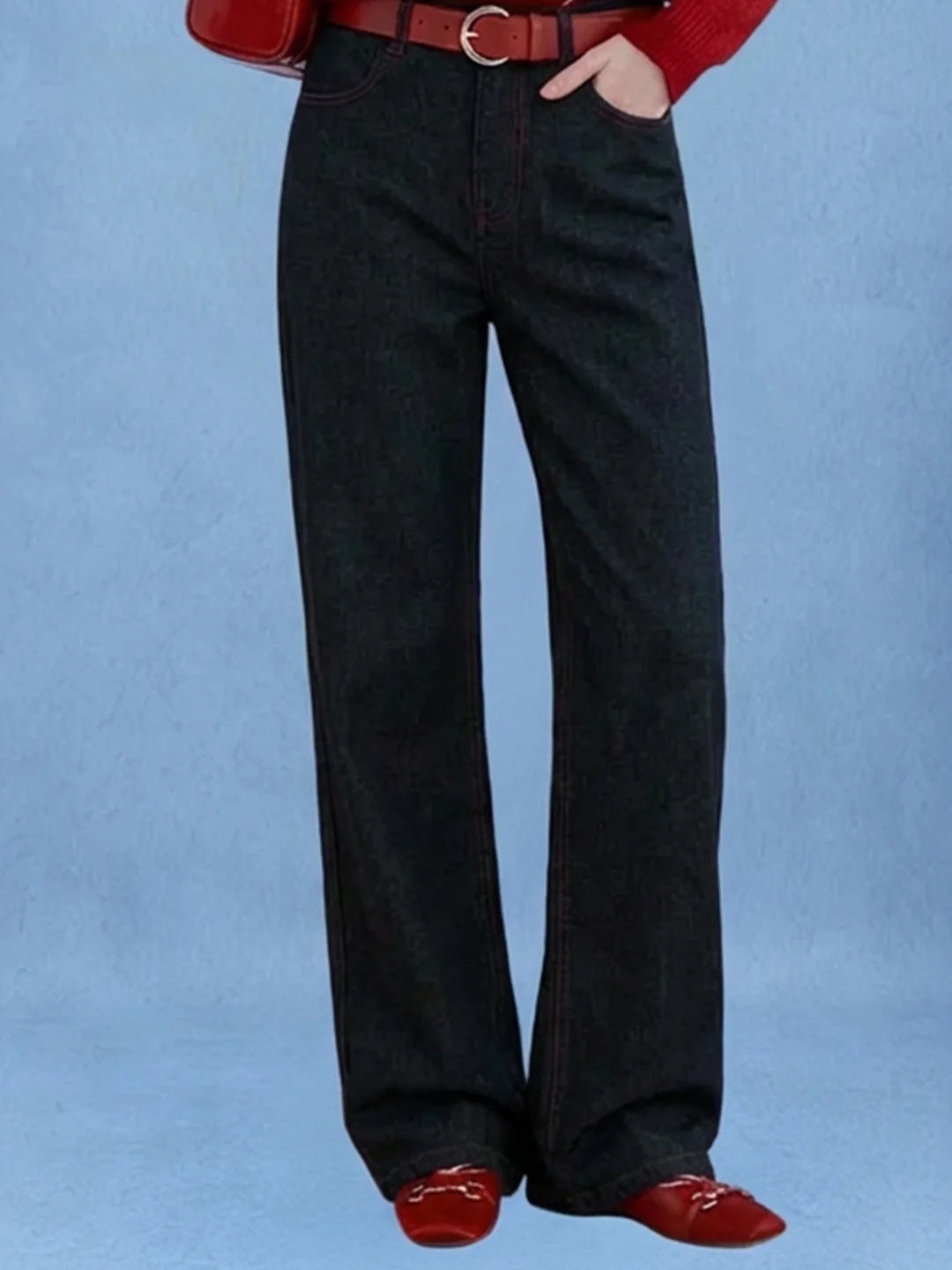 

AHMI High Waist Wide Leg Denim Jeans Women's Original Washed Blue Spring New Loose Fit Versatile Ladies Casual Trousers