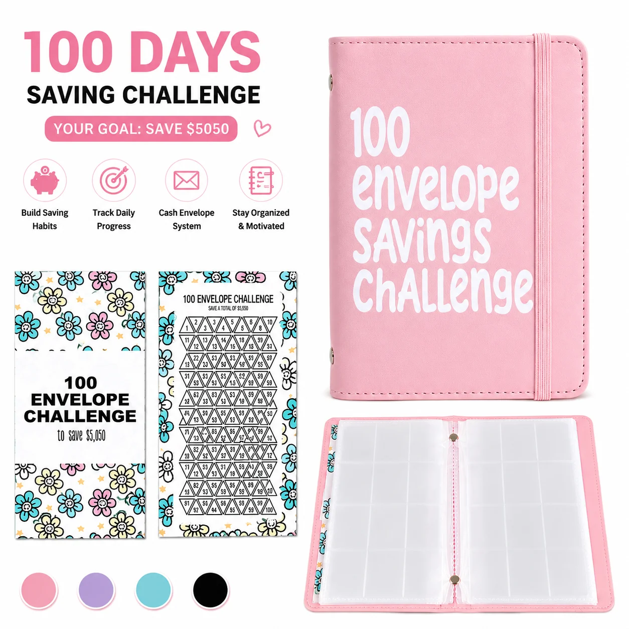 100 Days Saving Challenge Coin Envelope Budget Storage Book, A6 Savings Notebook for Money Management, Home And Office Planning