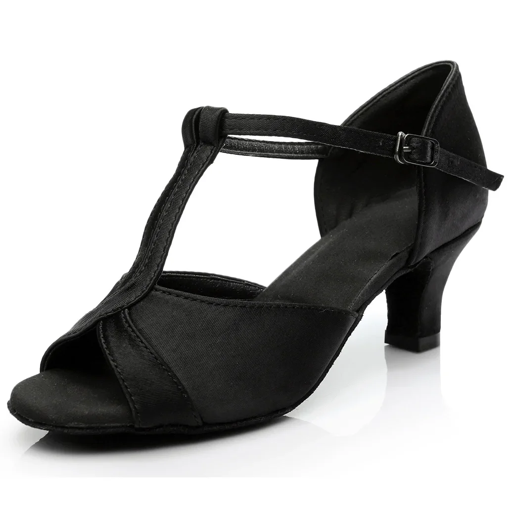 Zapatos de baile de suela suave satinada para mujer, tacones Sexy para mujer, zapatos de baile latino, tacones negros de 5cm y 7cm