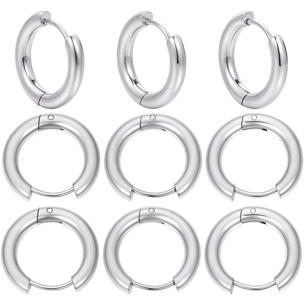 

1 коробка, 24 шт., 12 пар обручей, крючки для сережек с рычагом, серьги-кольца из нержавеющей стали, 14 мм, круглые серьги с рычагом на спине, фурнитура