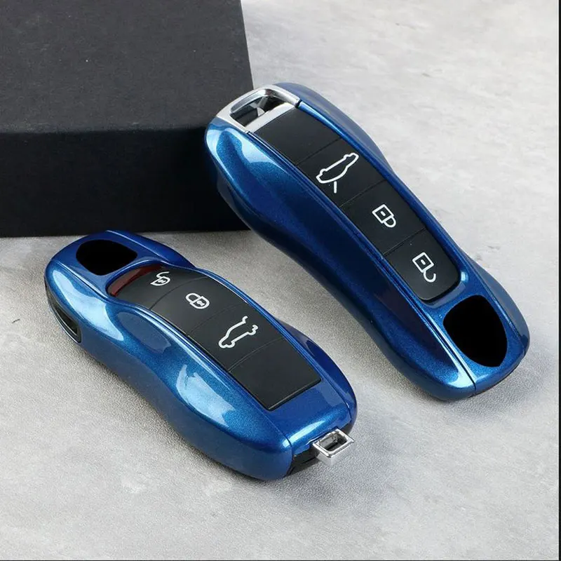 Sapphire Blue Luxury ABS Plastics Car Key Case Cover Shell for Porsche Boxster Cayman Panamera Cayenne Macan 718/911 Taycan