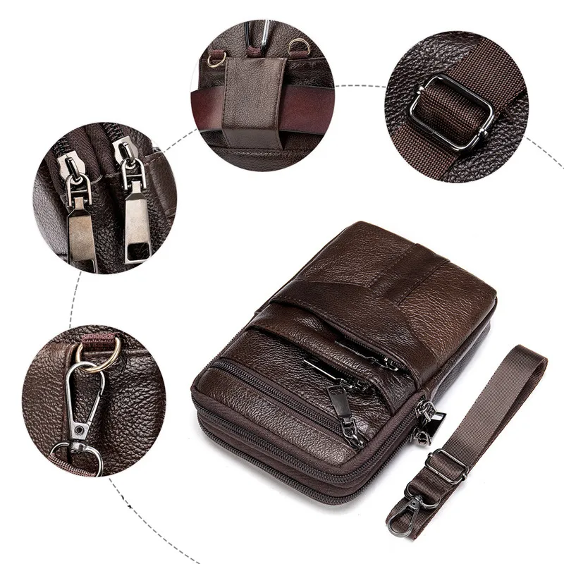Men Genuine Leather Shoulder Male Fanny Pack High Quality Messenger Bags Men\'s Fashion Business Belt Bag Small Briefcase Waist
