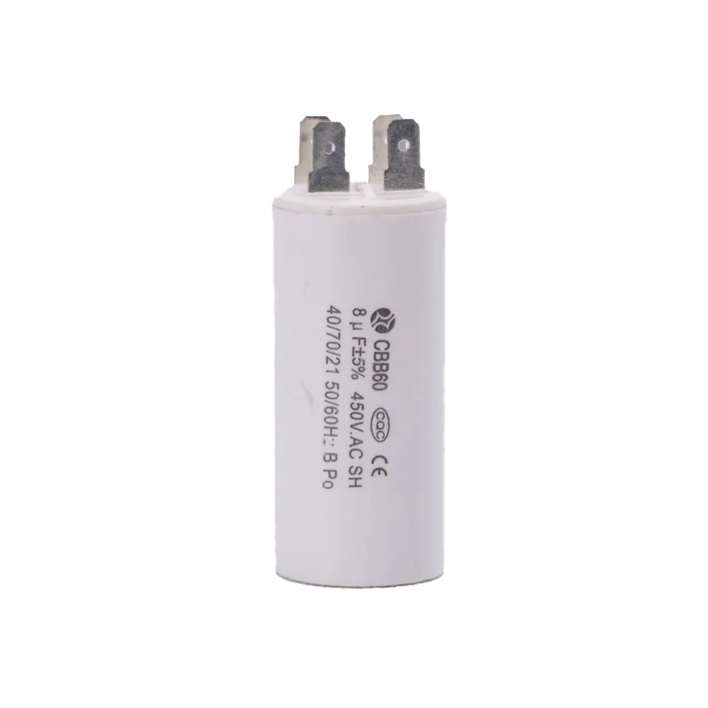 CBB60 Run Capacitor 450VAC 8uf พร้อม Wire Run Round Capacitor สําหรับมอเตอร์ไฟฟ้าอุปกรณ์เครื่องมืออุปกรณ์เสริม