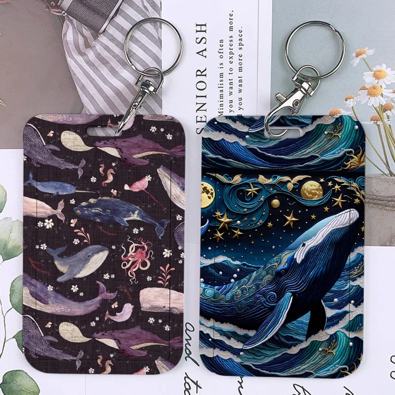 Cute Cartoon Whale Keychains Holders Bank Bus ID Credit Cards Key Ring Chains