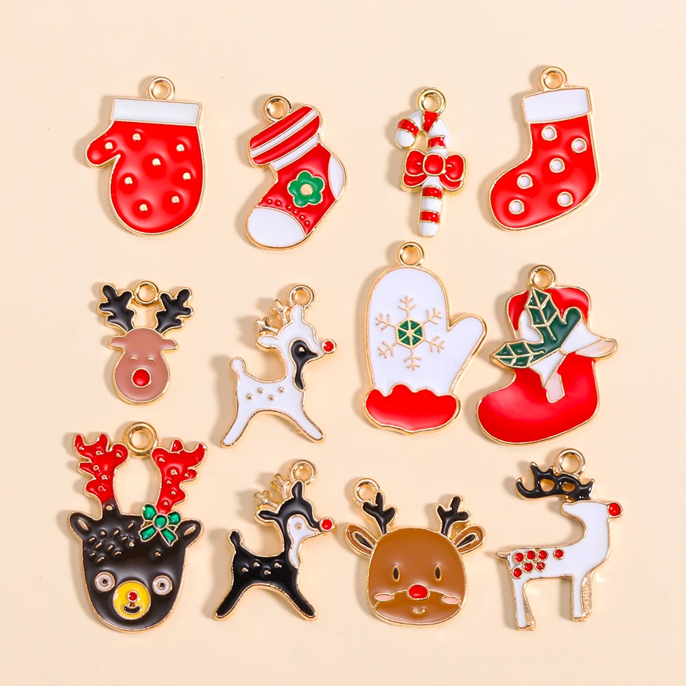 Jewelry Making Gloves - 10Pcs Cute Enamel Christmas Elk Socks
