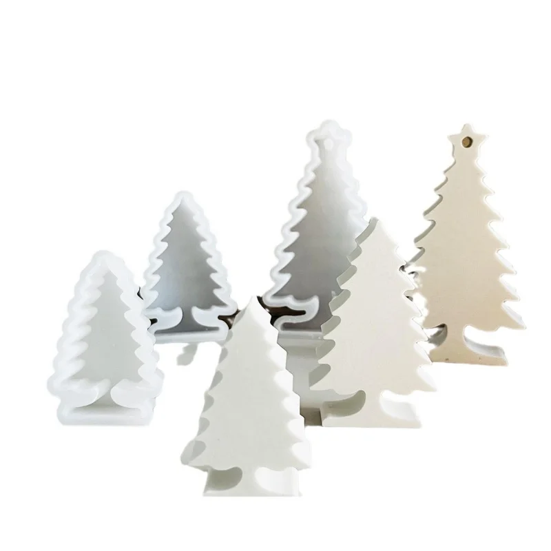 Christmas Pine Tree Desktop Ornament Silicone Molds DIY Gypsum Candle Base Plug-in Car Decoration Resin Mold Home Handicrafts