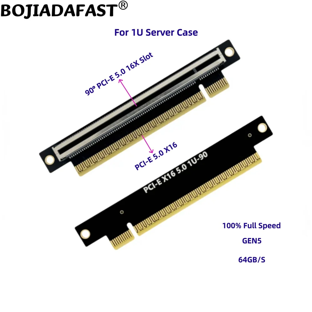 90 180 270 Degree PCI-E 5.0 16X to PCIe X16 Adapter GPU Riser Card GEN5 64Gbps For 1U Server Computer Case