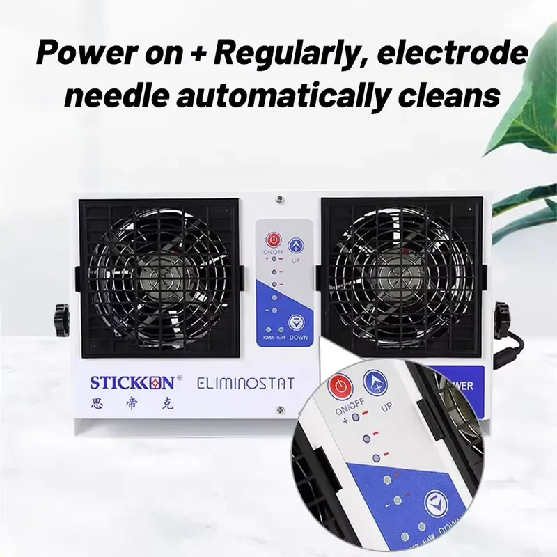 Adjustable Wind Speed Desktop Dual-Head DC Ionizing Air Blower Anti-static Blower Fan for Electronic Industrial STICKON