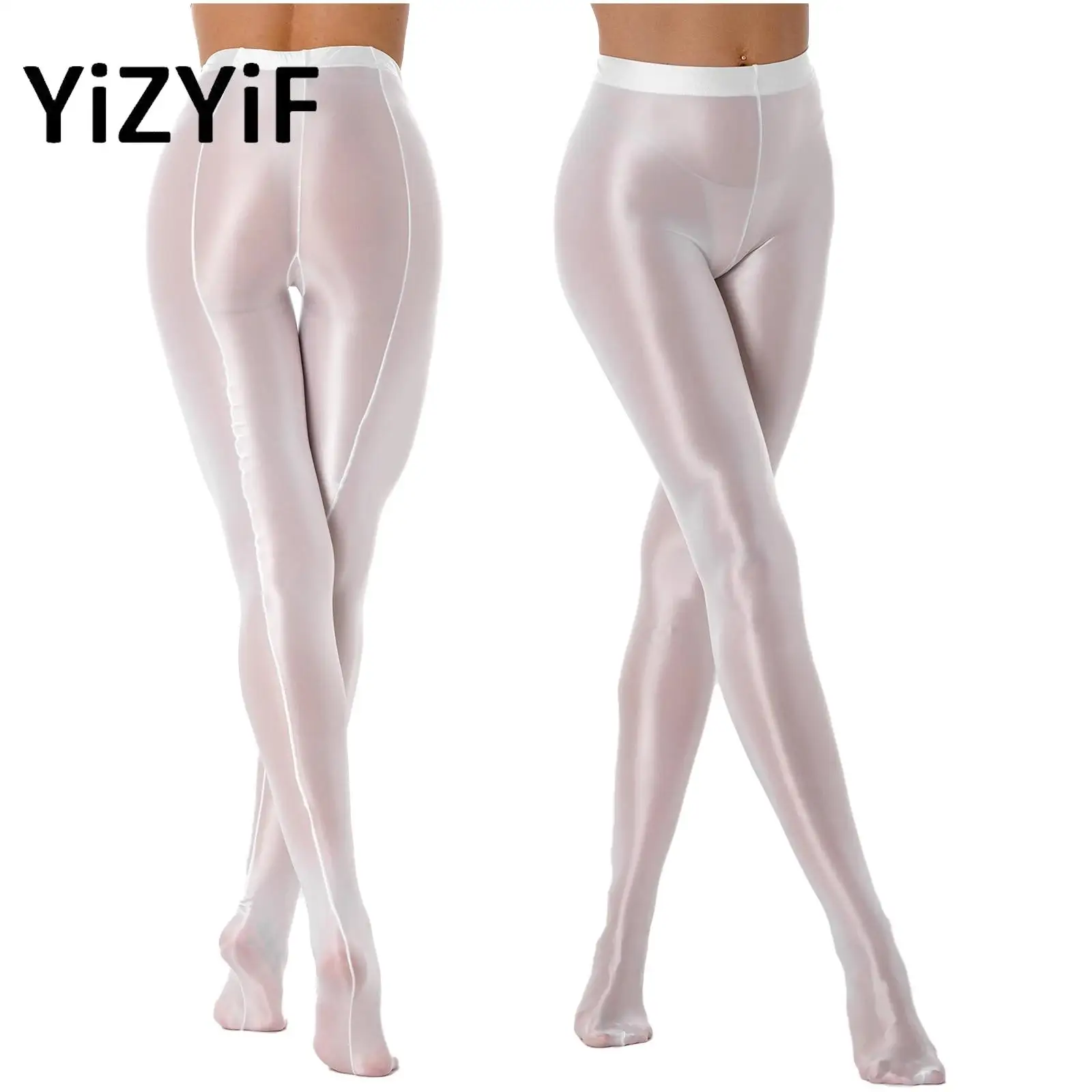 

Women Sexy Oil Glossy Pantyhose Mesh Transparent Footed Leggings Pants Dance Training Fitness Workout Tights Rave Party Clubwear