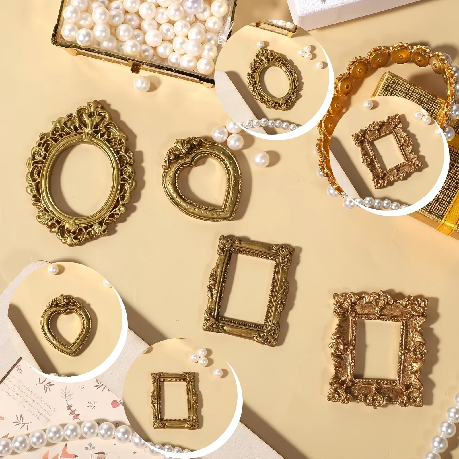 12Pcs Dollhouse Frame Ornament Mini Albums Mini Picture Frame European Retro Picture Frame Exquisite Relief Shooting Props