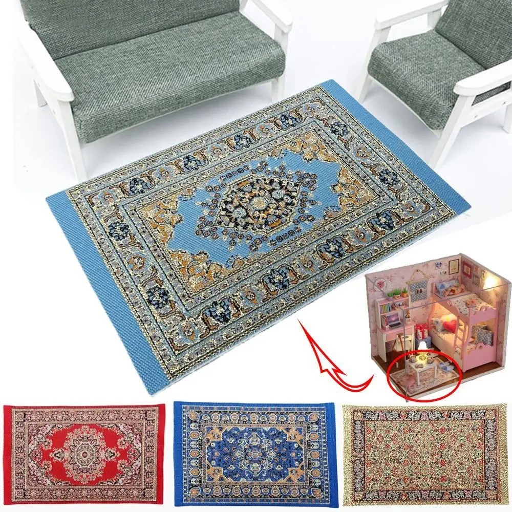 Miniature Dollhouse Carpet 1:12 Scale Turkish Style Carpet Weaving Rug Floor Coverings Carpet Playing House Doll Accessories