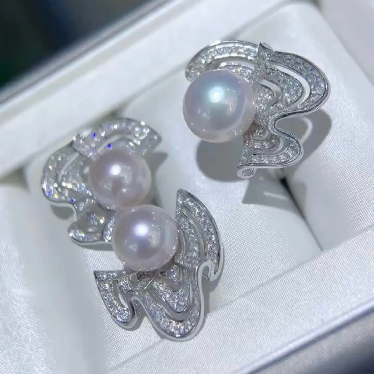 

Dancing Skirt Natural Pearl Jewelry Set 9-11mm S925 Silver Edison Pearl Ring Earrings Detachable Earrings
